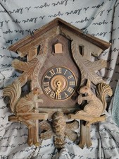 Black Forest Hand Carved Wood Cuckoo Clock, Mechanical, Roman, Chains 15in picture