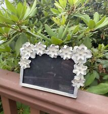 Art Nouveau Eggshell White Floral 5x 3” Picture Metal Photo Frame Easel Back picture