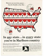 1961 Marlboro Cigarettes Vintage Print Ad USA Pack Map Mosaic Art Man Cave picture