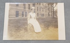 Vintage RPPC Real Photo NURSE SITTING OUTSIDE Unused POSTCARD picture