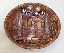 Vintage 60s NEW YORK CITY Faux Wood Plaque Plate Souvenir ARROW NOVELTY CO. picture