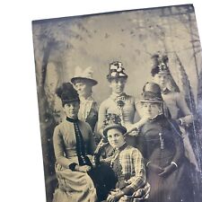 Victorian Women Group Antique Tintype Photo Pretty Fashion Hat Gloves Posed 2x3