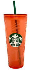 Starbucks Orange Peach Coral Frosted Swirl Cold Cup Tumbler Mug Lid Straw 24 oz picture