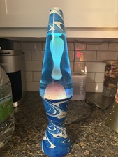 Lava Lamp Blue Psychedelic Swirl White Wax Blue Fluid Retro Vintage MCM 90’s picture