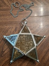 Vintage Moroccan Metal Glass Silver Star Tealite Hanging Lantern Decor 7