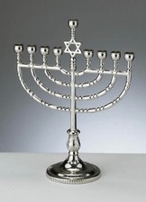 Modern Traditional Non-Tarnish Polished Silver-Tone Menorah, 6.5