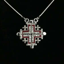 Two-Way Dark Red Magnetic Jerusalem Cross Necklace (White Gemstones) picture