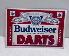 Vintage Budweiser Genuine Darts Embossed Metal Sign King of Beers Bar Man Cave picture