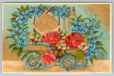 c1910s Many Happy Returns of the Day Gold Embossed Automobile Antique Postcard picture