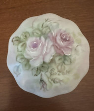 VTG Beautiful White Trinket Dish Pink Roses 2.75