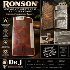 Vintage Ronson Cigarette Case Lighter Combo Chrome Brown Enamel MCM Tobacciana picture