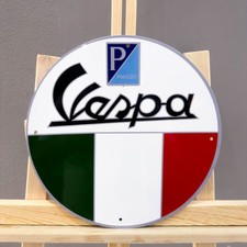 Vespa Piaggio Italian Flag Heavy Metal Sign — Vintage Garage Decor — 30 cm 11.8 picture