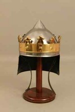 Antique Kings Richard Helmet Handmade Brass Crown 18 Gauge Steel Medieval Gift picture