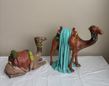 Vtg hand-painted Nativity ceramic Camels 6'' & 9'' one signed ACS 1970's picture