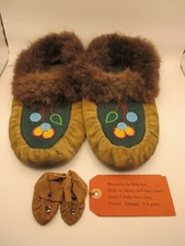 Antique Native American Indian Ojibwe Leather Beaded Moccasins Adult Baby picture