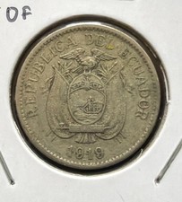 1919 Ecuador 5 Centavos Coin-20MM - 3 Berries To Left Of “C” On Reverse - KM#63 picture