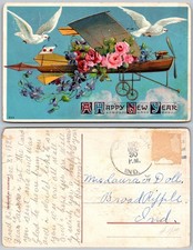 Broad Ripple IN Happy New Year Airplane Roses Postcard picture
