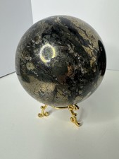 3.8kg Massive 8.4lb Natural Pyrite Sphalerite Crystal Sphere Gold Orb + Stand picture
