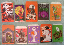 10 Vintage Halloween Paper Trick or Treat Candy Bag Lot Haunted Castle Witch JOL picture