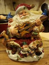 SANTA CLAUS PLAYING A GUITAR ceramic COOKIE JAR (Fitz & Floyd) picture