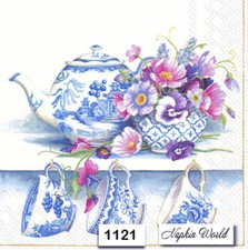 (1121) TWO Individual Paper Luncheon Decoupage Napkins - TEAPOT TEACUP TEA CUPS picture