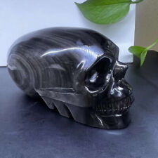1.46lb Natural Silver Obsidian Quartz Carved Crystal Skull Reiki Gem Decor picture