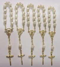 5 vintage religious catholic chaplet rosary faux pearls gold tone metal 55207 picture