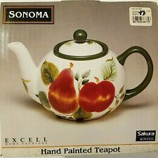 Sakura Sonoma 6 cup Teapot w/ Fruit Motif Apple Pear Plum Handpainted NEW IN BOX picture