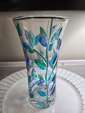 CC Zecchin Laurus Art Glass Vase Blue Green Leaves Italy Murano Style 8.5 picture