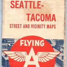 1956 Downtown Seattle-Tacoma, Washington Flying A Road Map Tidewater Oil 4B picture