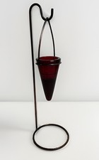 Vintage Zodax Hand Blown Amberina Glass Candleholder/Vase & Metal Stand GLOWS picture