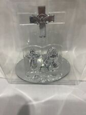 Small Glass Christian Figurine with Cross, Bible and Prayer hand sz 3