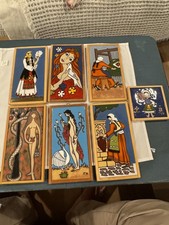 Vintage Greek Folk Art Ceramic Tile Plaques Lot of 7 Leda Swan Eve Garden Eden picture