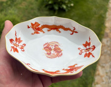 Antique Meissen Porcelain Dish Red Dragon & Phoenix Hand Painted 1934 Germany picture