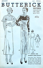 RARE 1930s BUTTERICK 6404 BUST 40 DRESS SLEEVE BODICE BACK VARIATIONS UC/FF picture