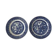 Antique Petrus Regout Maastricht Holland blue Willow dinner plates. Set of 2 picture