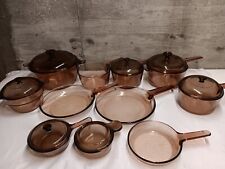 VTG 18 Piece Lot Corning Visions Corning Ware Pyrex Amber  Cookware FREE EXTRAS picture