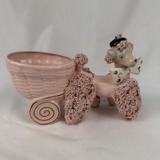 Vintage pink poodle cermic planter spaghetti pink gold black basket cart picture