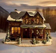 2007 Retired St. Nicholas Square Village Collection Stone Cabin Box Light Mint picture