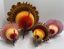 Vintage Thanksgiving Honeycomb Tissue Set Of 4 Turkey's Amscan Figurines picture