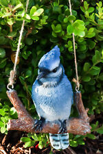Home Garden Hanging Blue Jay Passerine Bird Perching on Branch Figurine Decor picture