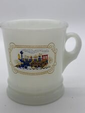 Avon Milk Glass Shaving Mug/Coffee Cup w/ Locomotive Train Design Vintage picture