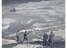 1929 Harvard Crew Ice Cutting Charles River Anderson Bridge Glass Negative OOAK picture
