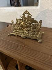 ANTIQUE BRADLEY & HUBBARD BRASS LETTER MAIL NAPKIN HOLDER HEAVY B & H DESK ITEM picture