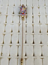 Vintage Handblown Venetian Glass Hat Stick Pin Gold Raised Floral Flowers picture