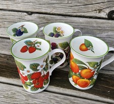 4 Crown Trent Fruit Coffee Mugs Bone China Standfordshire England Cottage Core picture