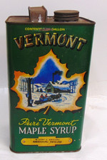 Rare Pure Vermont Robert E Magoon VT Maple Syrup Graphic One Gallon Tin Can VTG picture