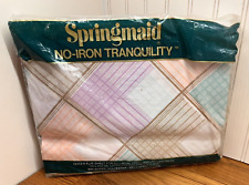 New Vintage Springmaid Quadrille Queen Flat Sheet No-Iron Tranquility Pastels picture