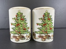 Festive Tienshan Holiday Hostess Christmas Tree Holly Salt & Pepper Shaker Set picture