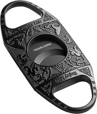 Cigar Cutter Black Engraved Stainless Steel Double Blades Cigar Guillotine picture
